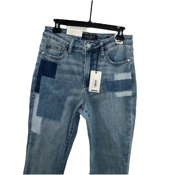 NWT Judy Blue High Waist Patchwork Boyfriend Jeans 7/28 Blue Stretch 88499 Boho - Picture 3 of 14